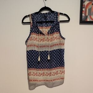 Women's Sleeveless Patterned Top - Blue and Orange